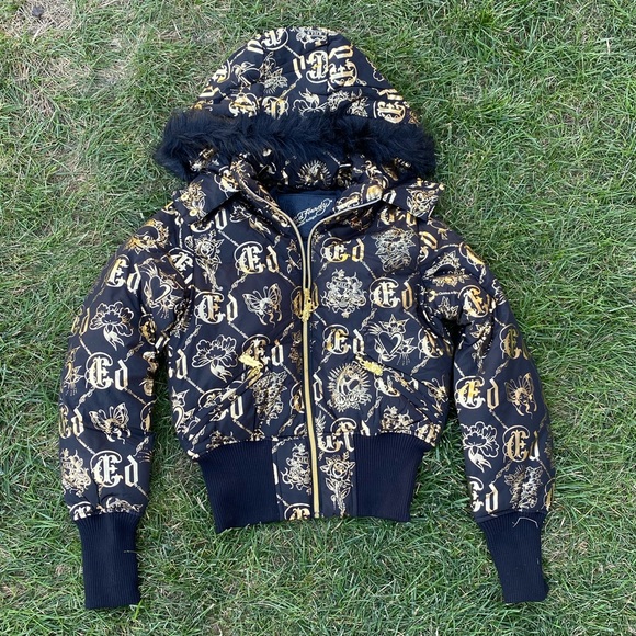 Ed Hardy Jackets & Blazers - Don Ed Hardy Winter Snow Jacket Snowboarding Coat Christian Audigier Faux Fur
